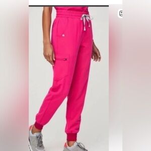 FIGS High Waist Joggers Scrub Pants, shocking pink, size Small/tall 31”
